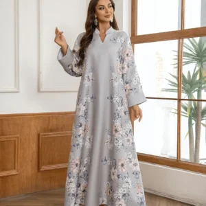 Eid Muslim Party Long Robe Abaya for Women Flower Print Dresses Kaftan Dubai Abayas Islam Vestidos Jalabiya Ramadan Morocco