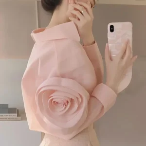 2025 New Shirt for Women Spring French Temperament Solid Color Versatile Pink Top