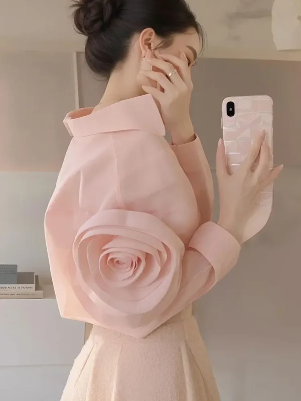 2025 New Shirt for Women Spring French Temperament Solid Color Versatile Pink Top