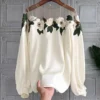 Early Autumn Socialite Style Heavy Industry Mesh Splicing Satin Embroidered Shirt Top For Women 2024 New Item