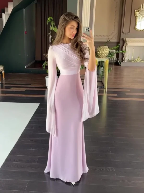 Eid Muslim Dress Women Abaya Party Long Dresses A Line Round Neck Full Sleeve Tight High Waist Slim Fit Splice Vestidos Largos